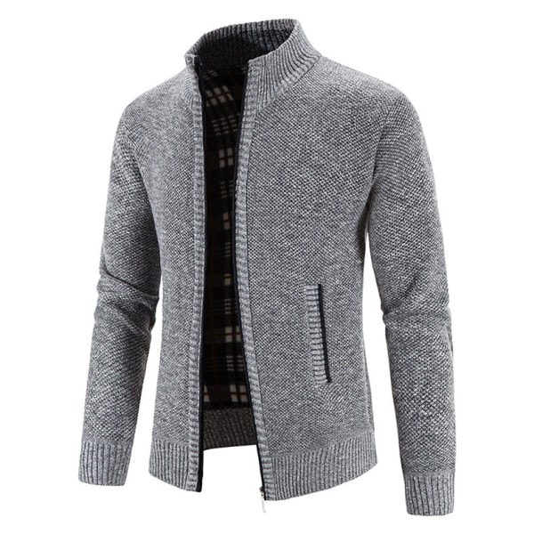 Hernesvekke Cardigan for Menn med Full Glidelås og Stående Krage Gray XXXL