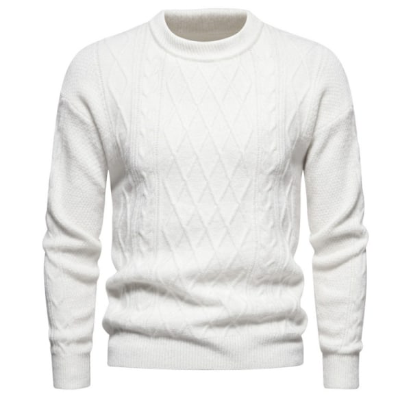 Herrar Rundhals Casual Pullover Tröja i Solid Färg White M