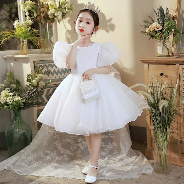 Piger Pufærme Tyl Tutu Snurre Babydoll Flare Gallakjole Prinsessekjole White 130cm