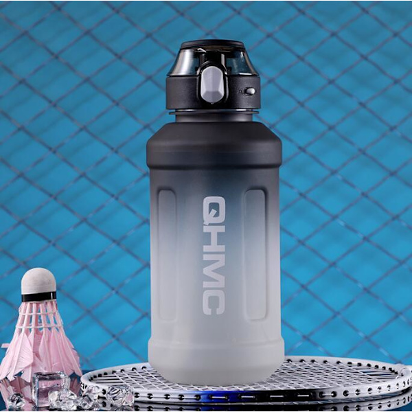 Stor vattenflaska med sugrör för fitness, gym och utomhussporter black 1300ml