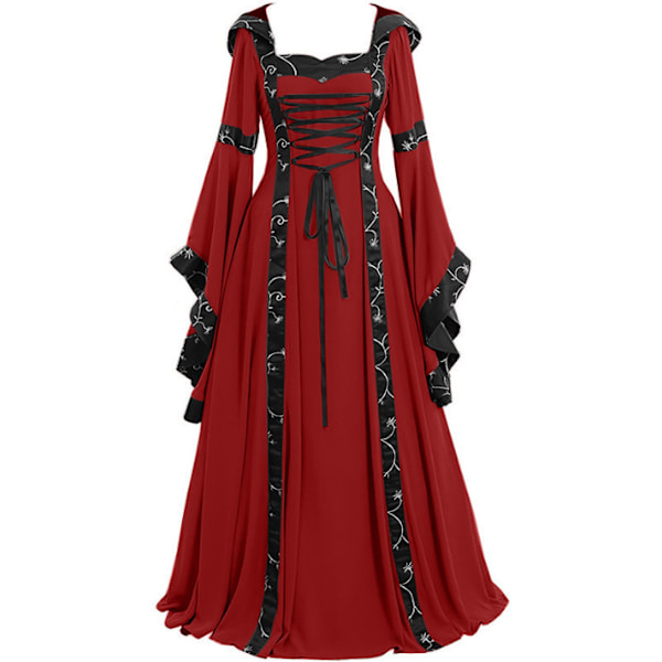Vintage medeltida golvlängd cosplayklänning för kvinnor red XL