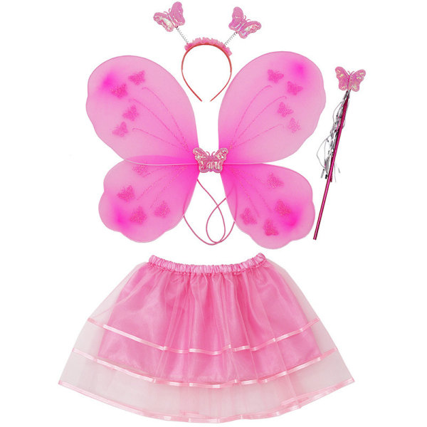 4st Flickor Princess Fairy Kostym Set med vingar pink