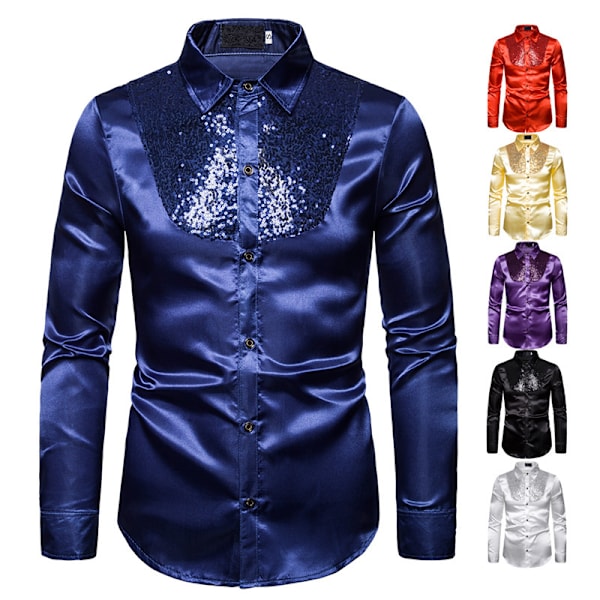 Miesten Kiiltävät Sekvenssit Disco Party Paita Blue L