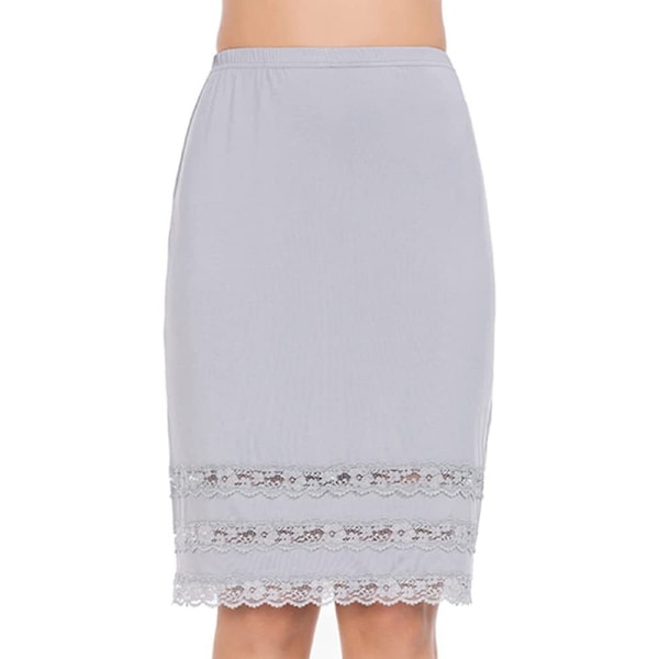Halv Slips för Kvinnor Underskjort Klänning Spets Kant Knälång Kort Kjol Grey XL