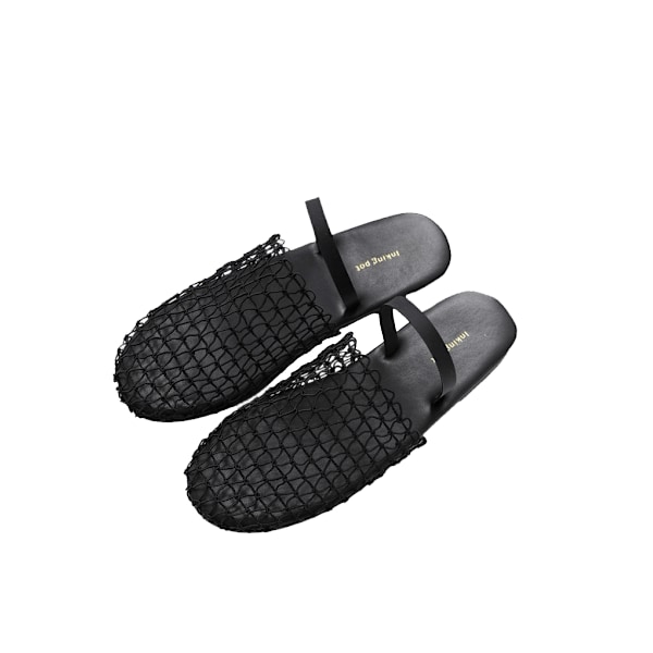 Mesh Balletsko til Kvinder Spænde Rem Behagelige Afslappede Kontor Fiskenet Ballerina Sko black 38
