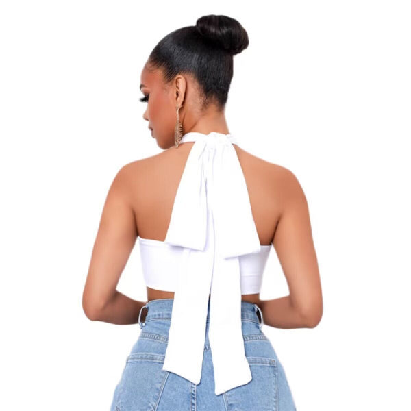 Sleeveless Cross Self Tie Backless Crop Top för kvinnor White