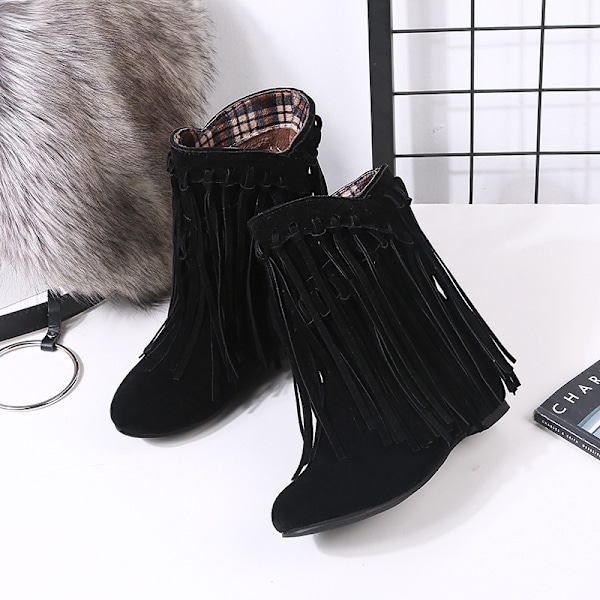 Naisten hapsu Cowboy Cowgirl -saappaat, terävä kärki, vedettävät, länsimaiset nilkkurit Black 36