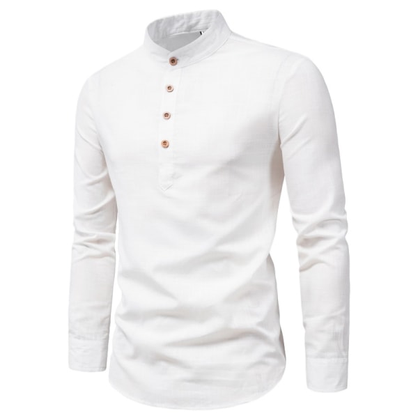 Henley-halsade långärmade linneskjortor för män white 3XL