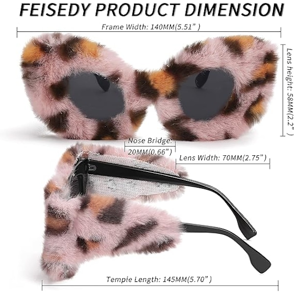 Plush Fuzzy Kattöga Solglasögon för Kvinnor Leopard
