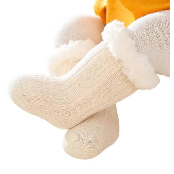 Vinterstrumpor för barn, Lammullstrumpor, Varma Tjocka Stickade Halksäkra Strumpor Beige M