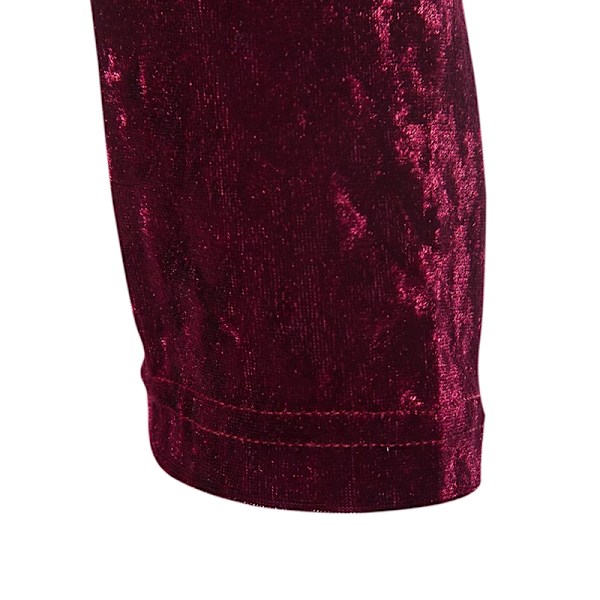 Herrar Sammet Långärmad Skjorta Turtleneck Slim Fit Topp Red M