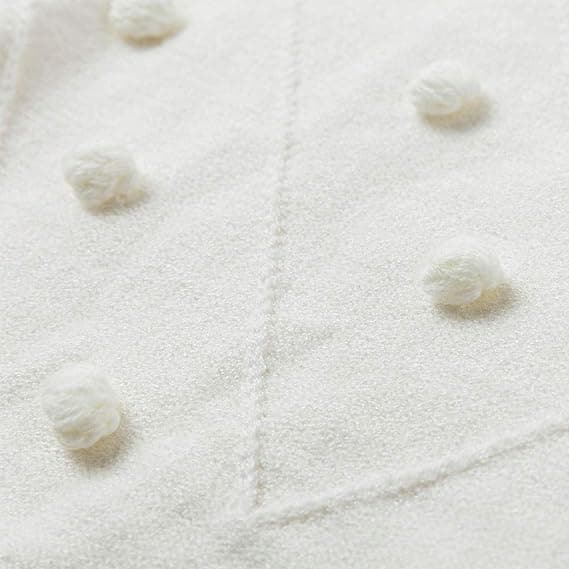 Långärmad stickad tröja för kvinnor med pompom-detalj White XXXL