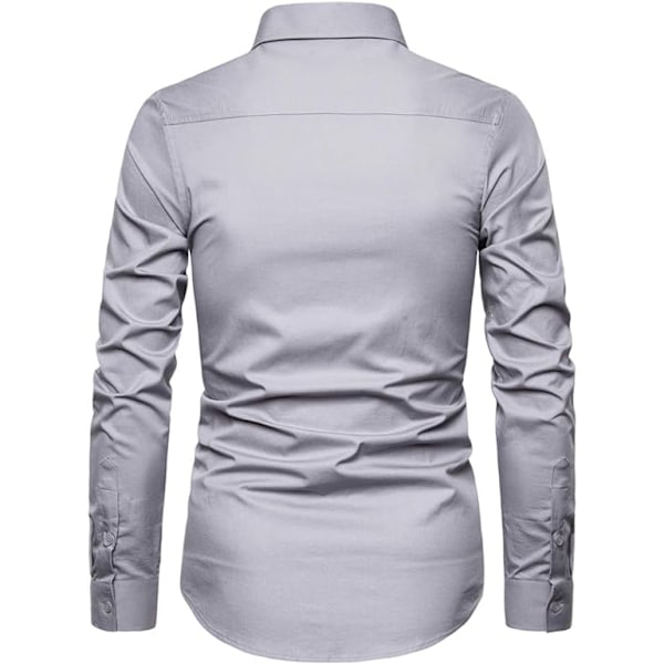 Miesten Slim Cotton Pitkähihainen Napit-Paita Gray XL