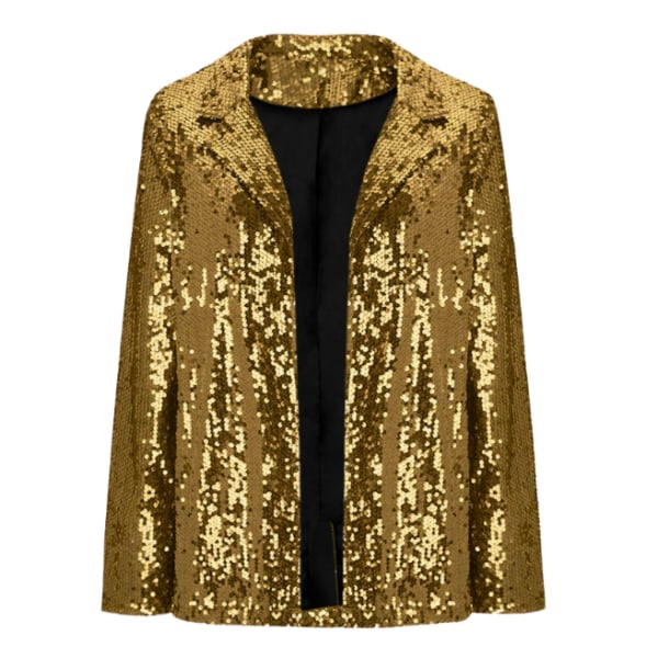 Kvinnor Paljettjacka Glitter Sparkle Öppen Front Casual Långärmad Blazer Coat Gold 2XL