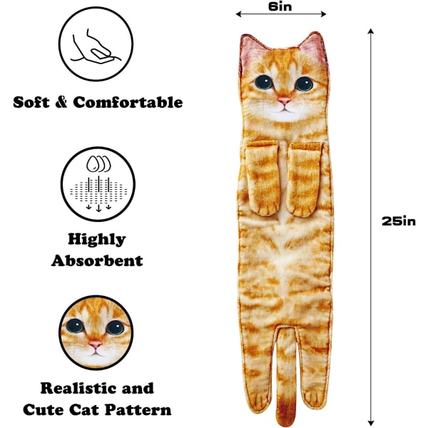 Rolig katthandduk för kök och badrum Orange cat