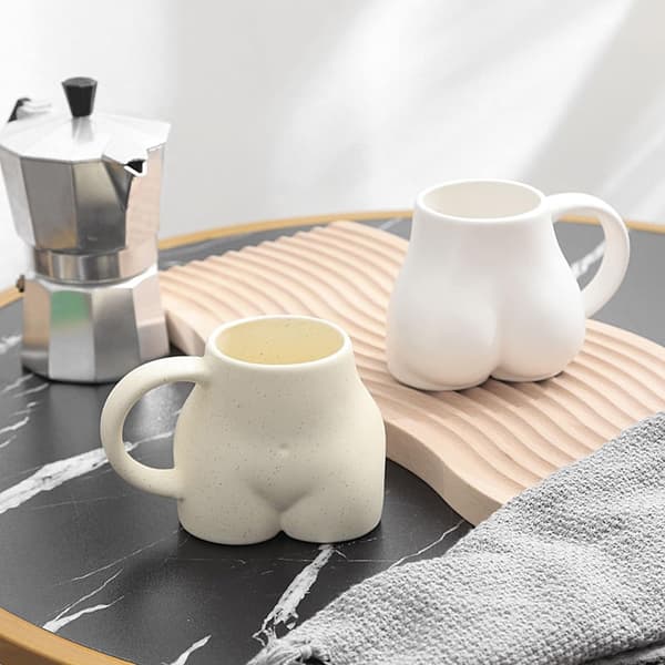 Hauska Perä-Kahvimuki, 3D Perä Keramiikka Kahvimukit White