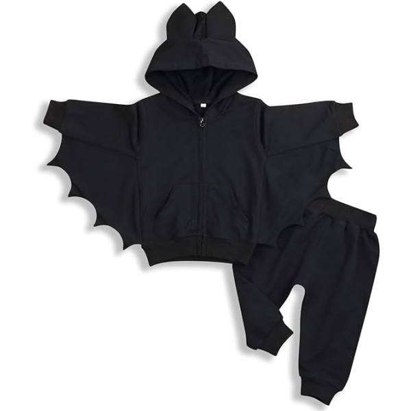 Toddler Baby Flickor Pojkar Halloween Outfit Svart Bat Hoodies 110cm