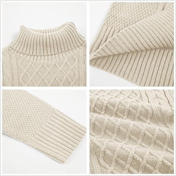 Hettegenser for menn, kabelstrikket vintergenser Beige M