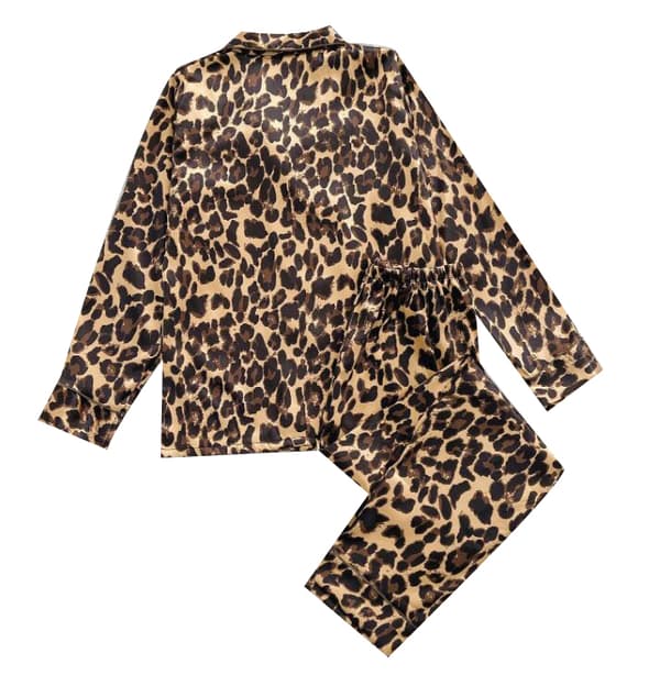 Print långärmade nattkläder Pjs Set för kvinnor Leopard print L
