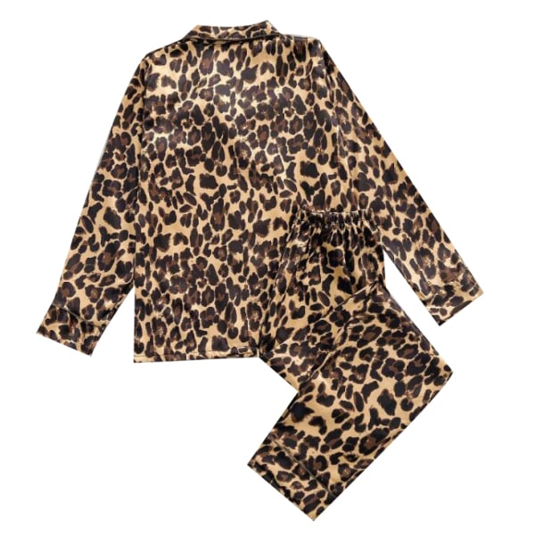 Print långärmade nattkläder Pjs Set för kvinnor Leopard print XL