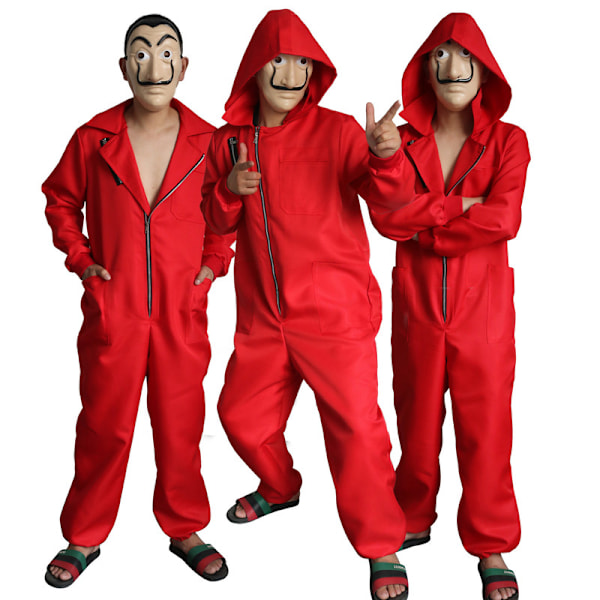Unisex Röd Jumpsuit Mask Halloween Party Kostym Full Set Kid 145