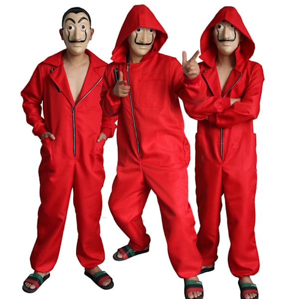 Unisex Rød Jumpsuit Maske Halloween Party Kostume Fuld Sæt Adult 2XL