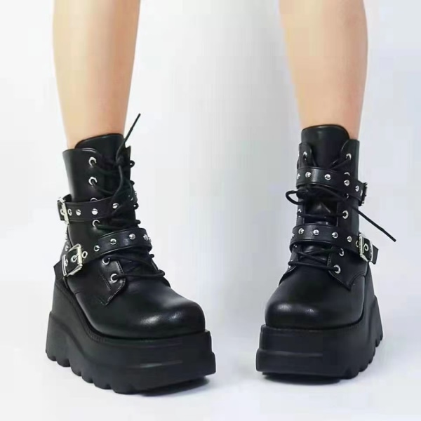 Dame Platform Støvler Punk Snørebånd Combat Støvler 39