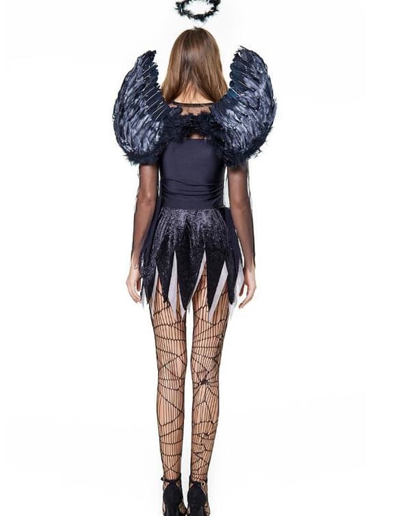 Dame Halloween Mørk Engel Uniform 2XL
