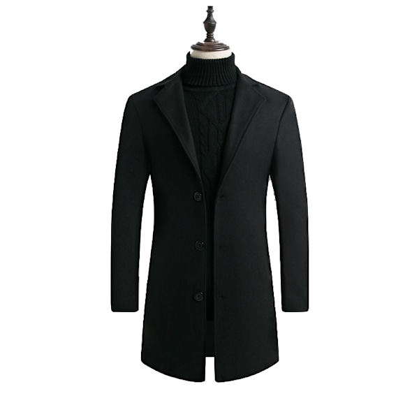Mænds Trenchcoat i Uldblænding, Slank Pasform, Overfrakke Black XS