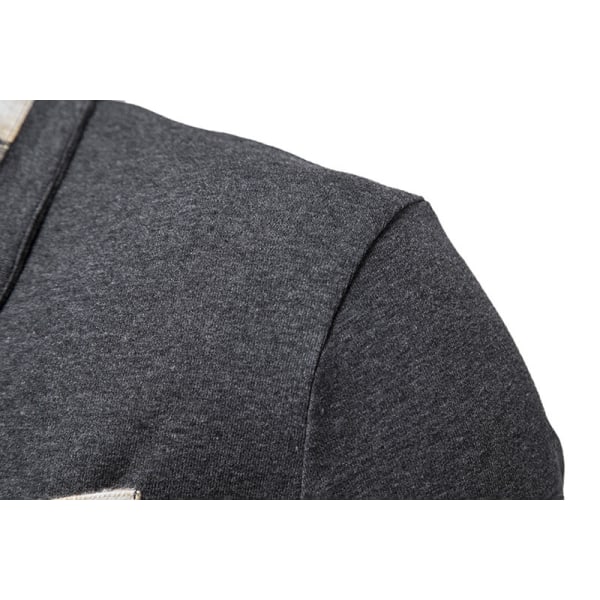 Långärmad rutig lapptröja för män Lapel Casual Shirt Dark Gray XL