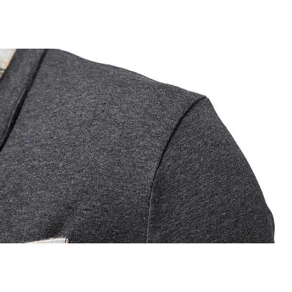 Mænds Langærmet Plaid Patchwork Lapel Casual Skjorte Dark Gray M
