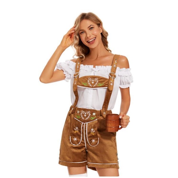 Naisten Oktoberfest-Halloween-palvelijapuku hatulla M