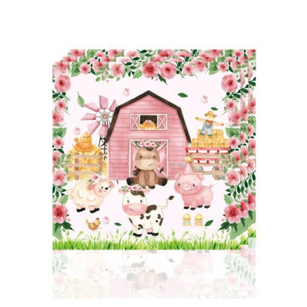 Gårdstema Rosa Babyfest Pynt Set 1