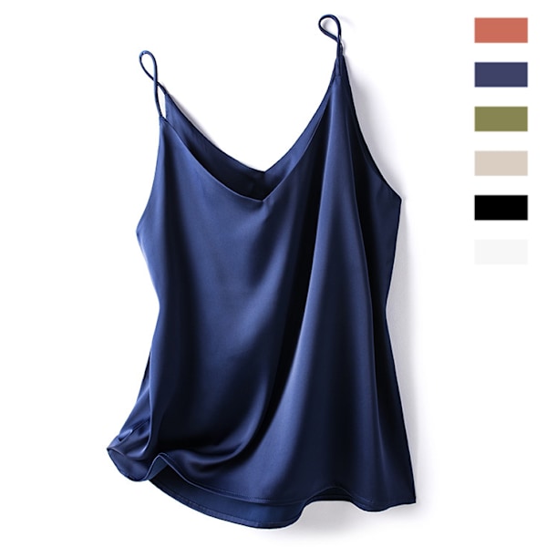 Naisten Slim V-kaulainen Satiini Camisole Tank Top Navy Blue L