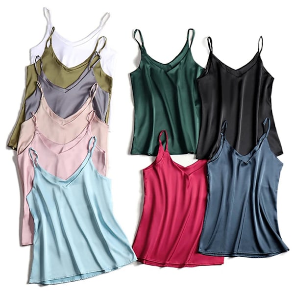 Satin Camisole Tank Top för Kvinnor med Smalt V-Hals Champagne L