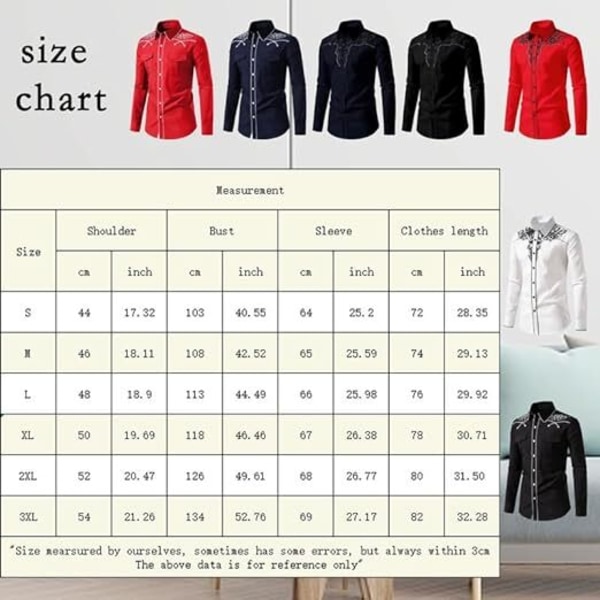 Western Cowboyskjorta för män Mode Slim Fit Design Black 1 M