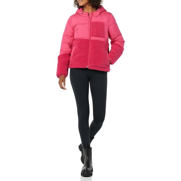 Vinterjakke til kvinder i sherpa-puffer med patchwork Pink XL