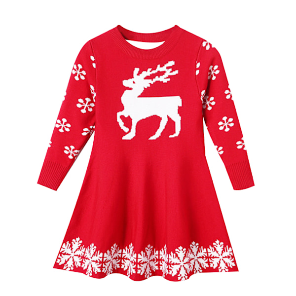 Flickor Julklänningar Casual Stickad Långärmad red 100cm