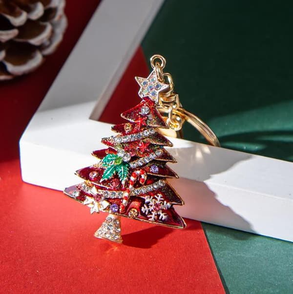 Nøglering med Diamant Juletræ Vedhæng Red