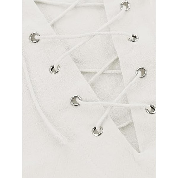 Herre Piratkostume Middelalder Gotisk Snørelangærmet Skjorte Renaissance White 3XL