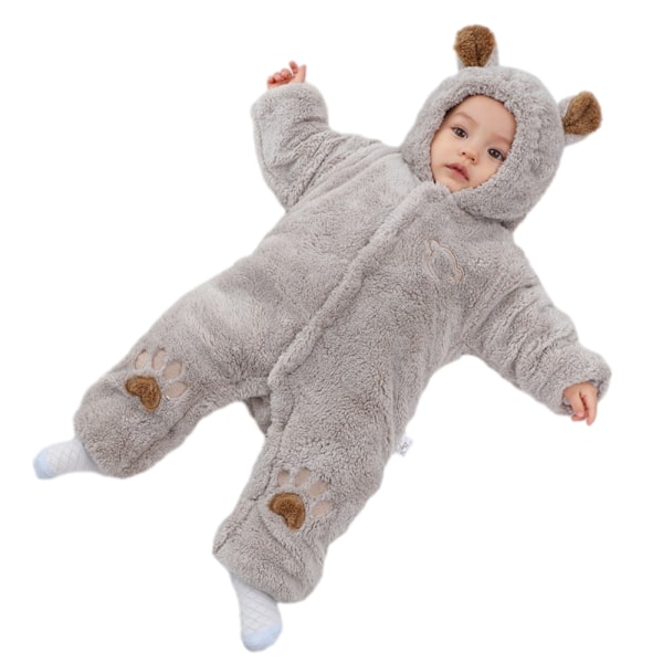 Baby Pige & Pige Fluffy Fleece Hooded Jumpsuit Langærmet Onesie Grey 59cm