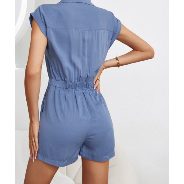 Enfärgad sommar jumpsuit med midja blue m