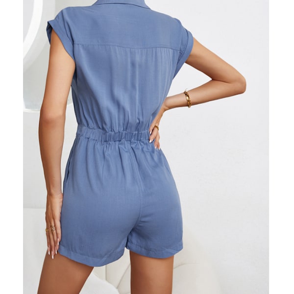 Enfärgad sommar jumpsuit med midja blue xl