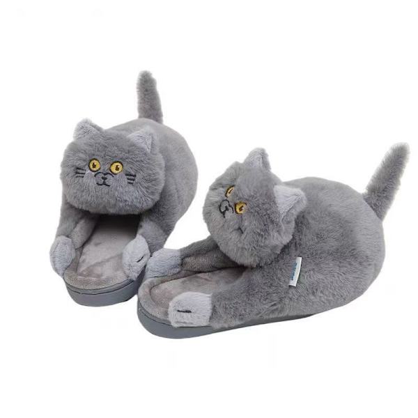 Plush Katttofflor för Kvinnor, Halksäkra Söta Vintervarma Golvskotofflor Grey