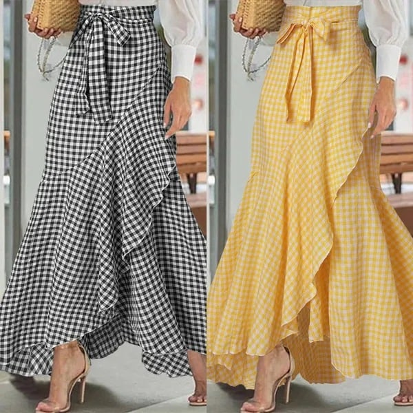 Dam Casual Rutig Sjöjungfru Maxi Kjol Green 4XL