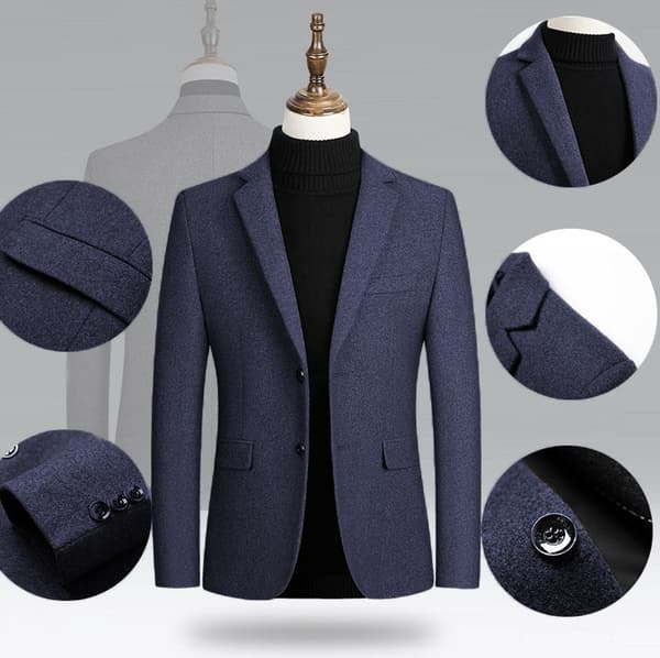 Herrejakke i britisk ullblanding, patchwork tweed Blue M