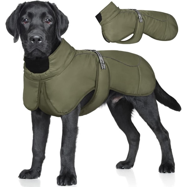 Vattentäta Hundvinterjackor, Reflekterande Hundjackor för Kallt Väder Army Green 4XL