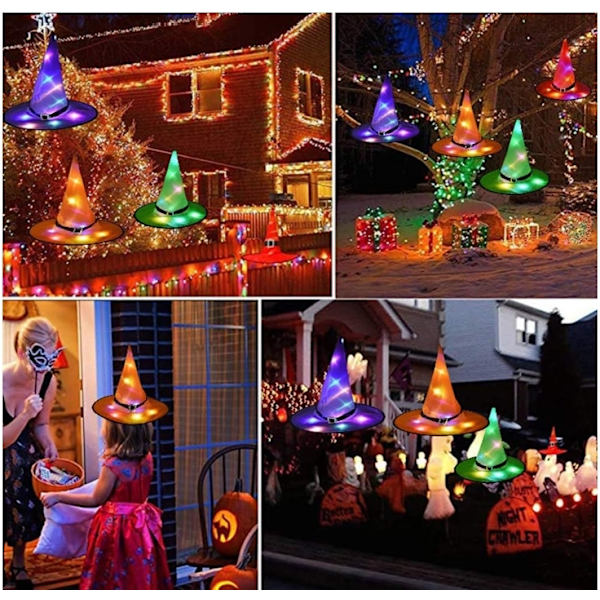 2-pack Halloween Häxhattlampor, Halloween LED Hängande Ljusa Häxhattar Pink