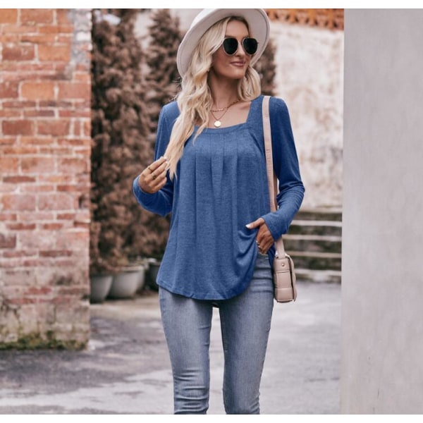 Damblus Långärmad Bubble Neck Plisserad blus Blue S