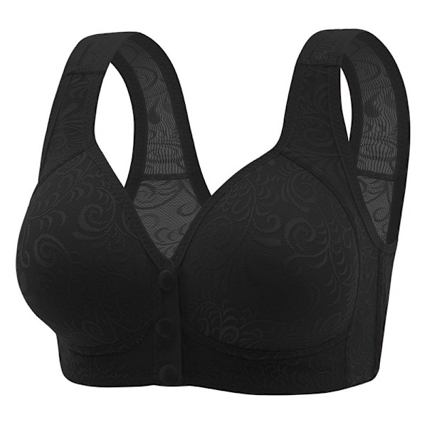Dame BH med lukking foran, sømløs, ren bomull, myk cup Black 44/100